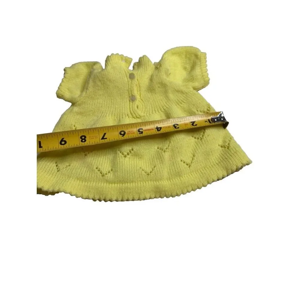 Vintage Handmade Yellow Crochet Baby Flowers Dress 3-6 Months